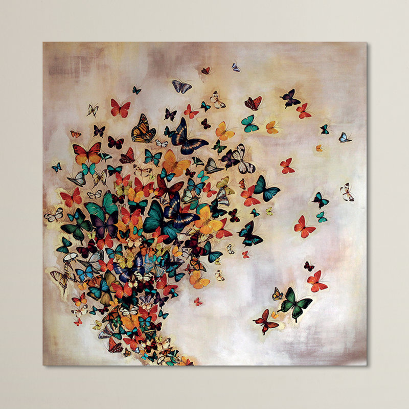Andover Mills 'Butterflies on Pale Ochre' Graphic Art Print on Canvas